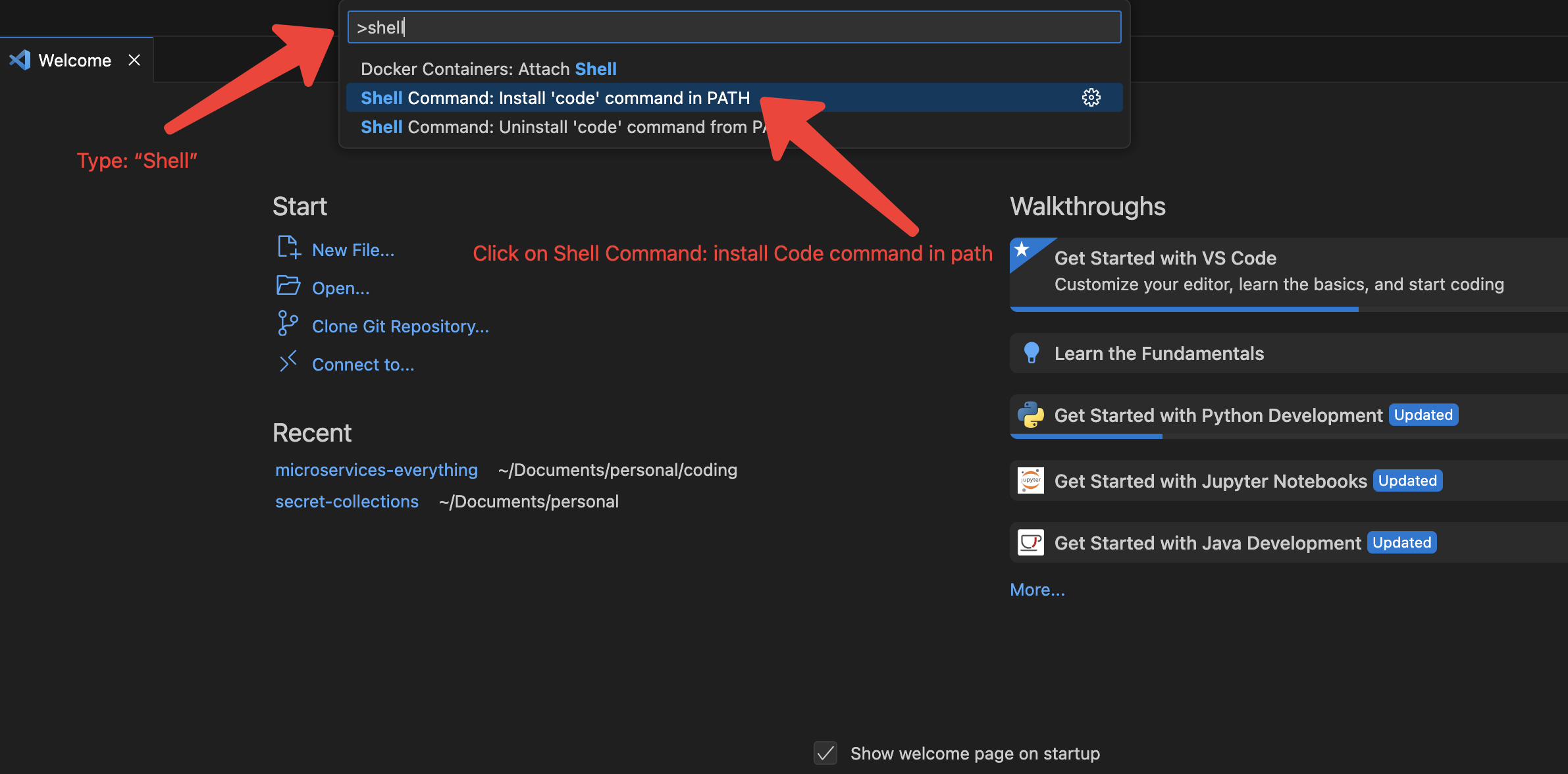 How to configure Open a project in Visual Code from terminal